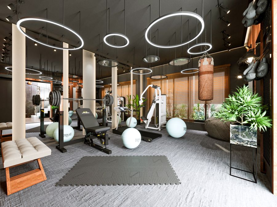 Premium boutique gym interior with recovery zone
